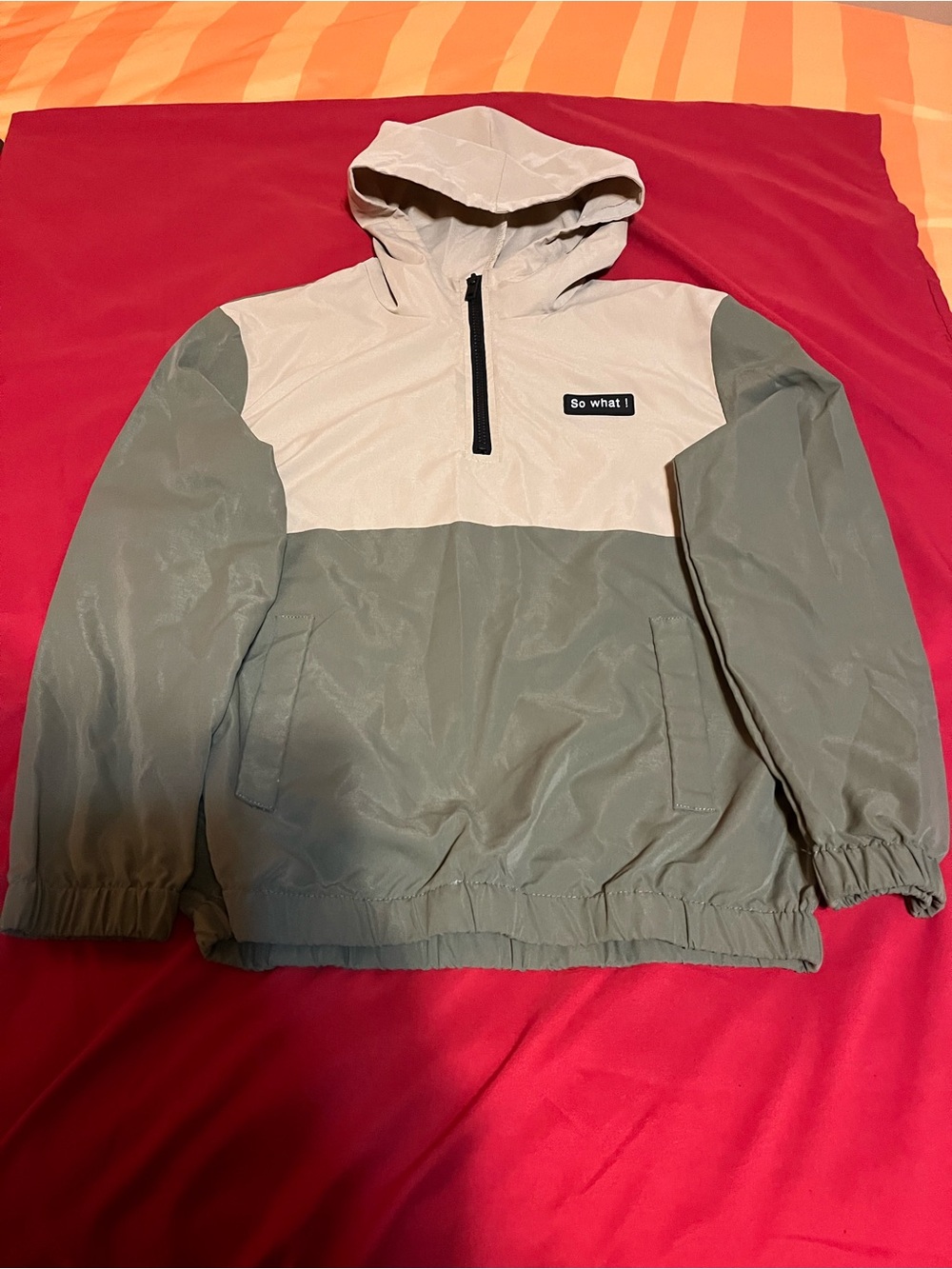 SHEIN Colorblock Hooded Windbreaker Jacket in Light Gray and Olive Green